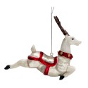 Clayre & Eef Christmas Ornament Reindeer 13x5x12 cm White Silver colored Glass