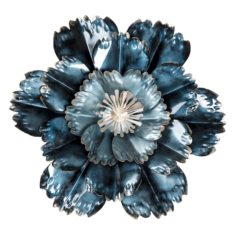 Clayre & Eef Wanddekoration Blume Ø 54x6 cm Blau Eisen
