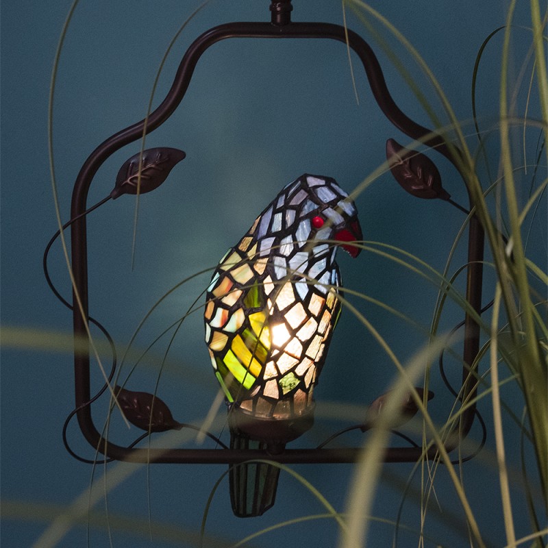 LumiLamp Lampe de plafond Tiffany Perroquet Marron Bleu Métal Verre
