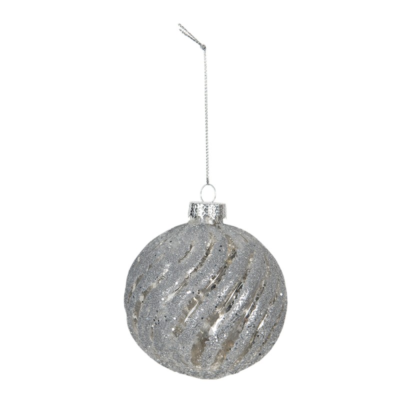 Clayre & Eef Kerstbal Set van 4  Ø 8 cm Zilverkleurig Glas Rond