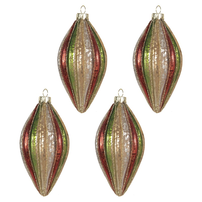 Clayre & Eef Christmas Bauble Set of 4 Ø 7x12 cm Red Green Glass