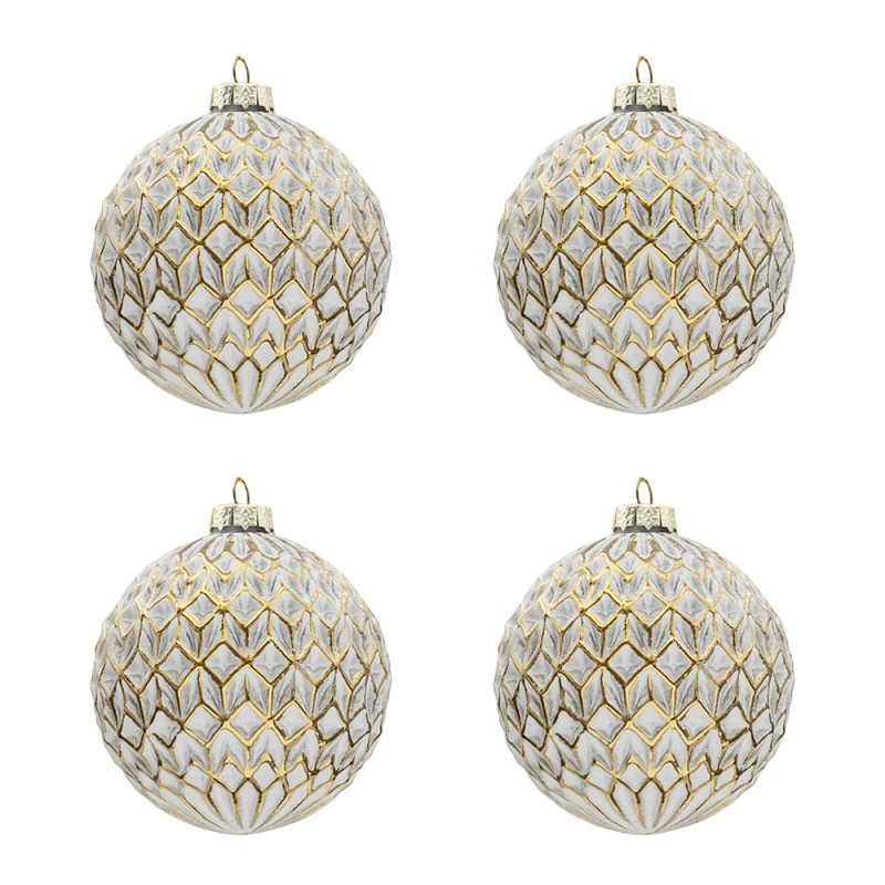 Clayre & Eef Christmas Bauble Set of 4 Ø 8 cm Gold colored Glass Round