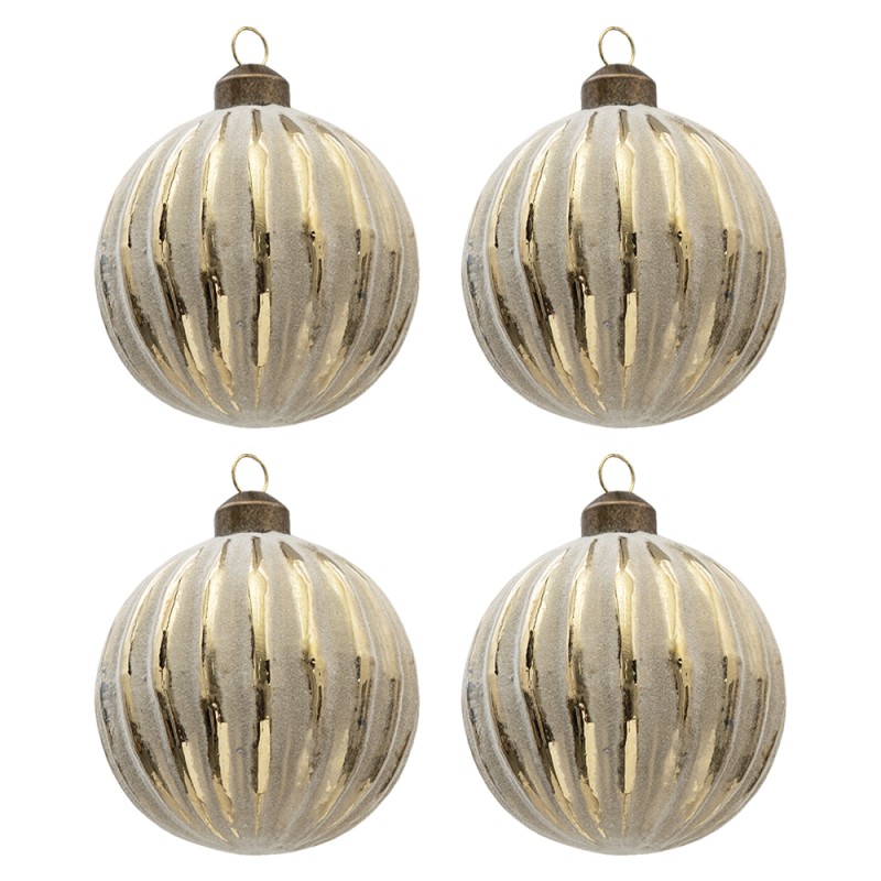Clayre & Eef Christmas Bauble Set of 4 Ø 8 cm Gold colored Glass Round