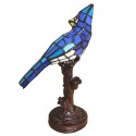 LumiLamp Tiffany Tischlampe Vogel 15x12x33 cm  Blau Glas Kunststoff