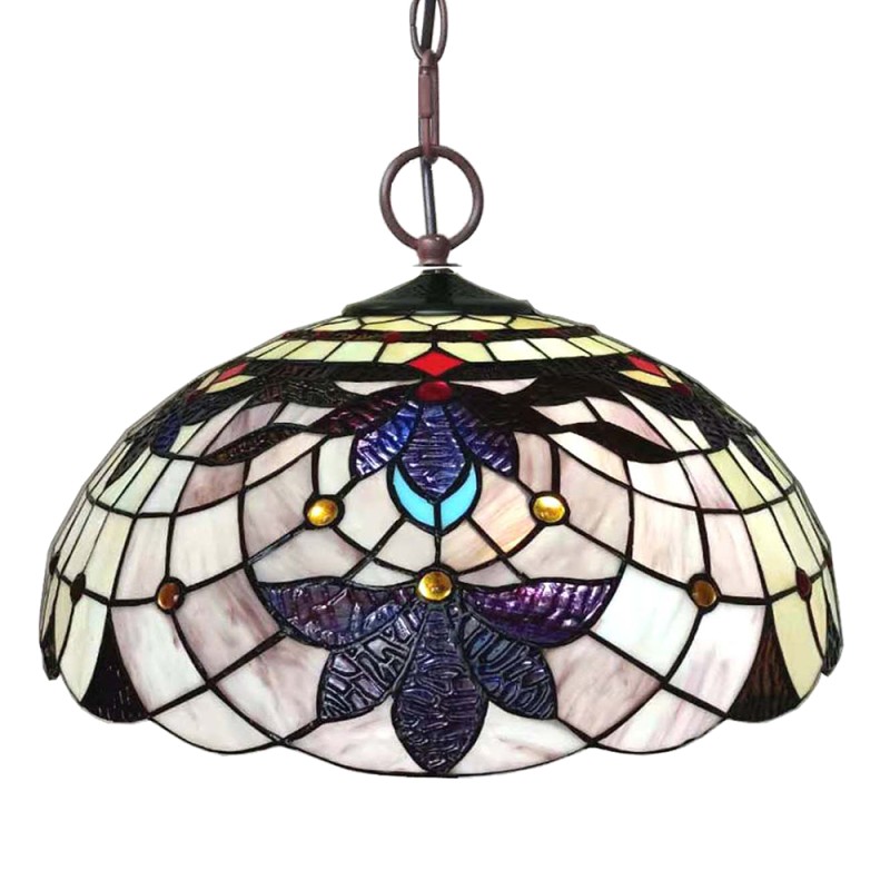 LumiLamp Hanglamp Tiffany  Ø 45x23 cm  Beige Metaal Glas Bloemen
