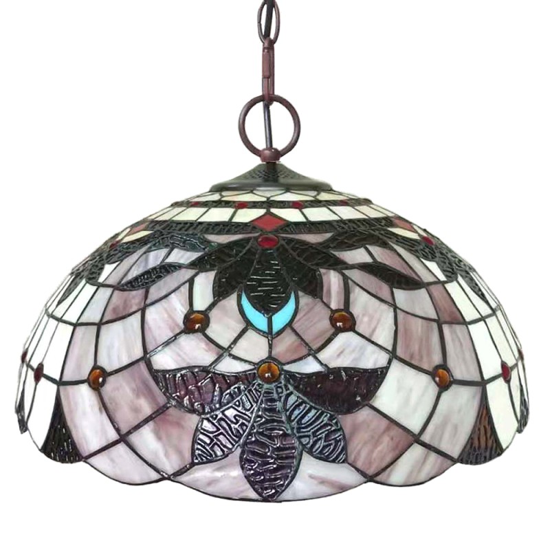 LumiLamp Hanglamp Tiffany  Ø 45x23 cm  Beige Metaal Glas Bloemen