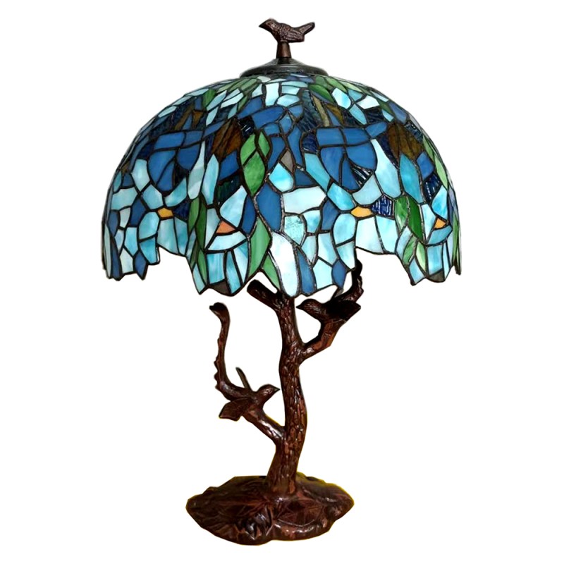LumiLamp Lampada da tavolo Tiffany Ø 42x49 cm  Blu Plastica Vetro Fiori