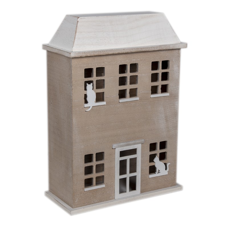 Clayre & Eef Storage Box House 27x12x39 cm Brown Wood Cats