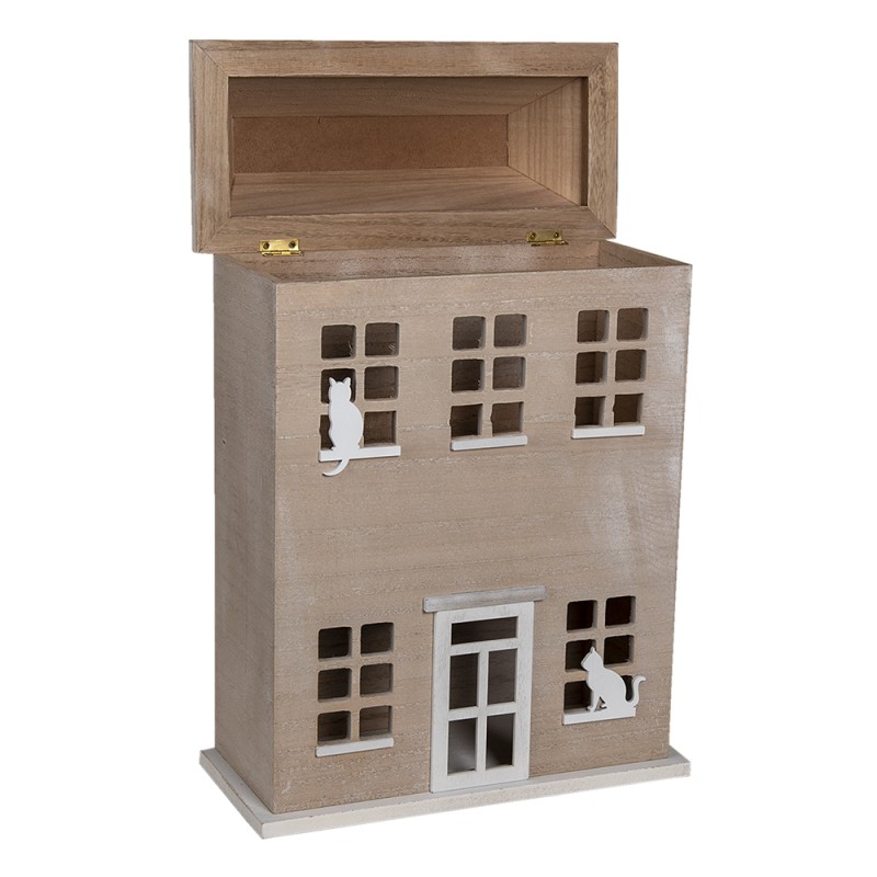 Clayre & Eef Aufbewahrungsbox Haus 27x12x39 cm Braun Holz Katzen