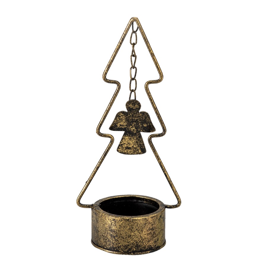 Wolkenkrabber Crack pot seksueel Clayre & Eef Kandelaar Kerstboom 10x8x24 cm Koperkleurig Metaal