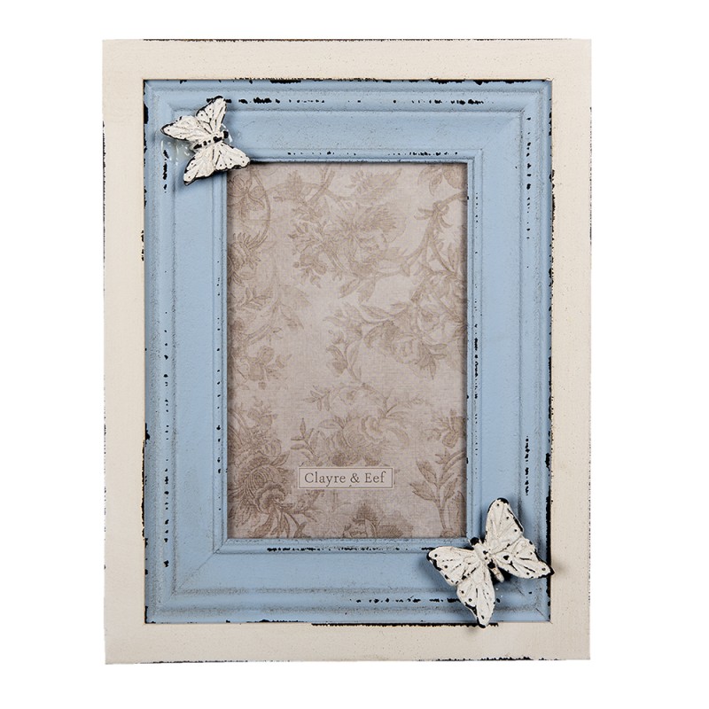 Clayre & Eef Cadre photo 10x15 cm Bleu MDF Papillon