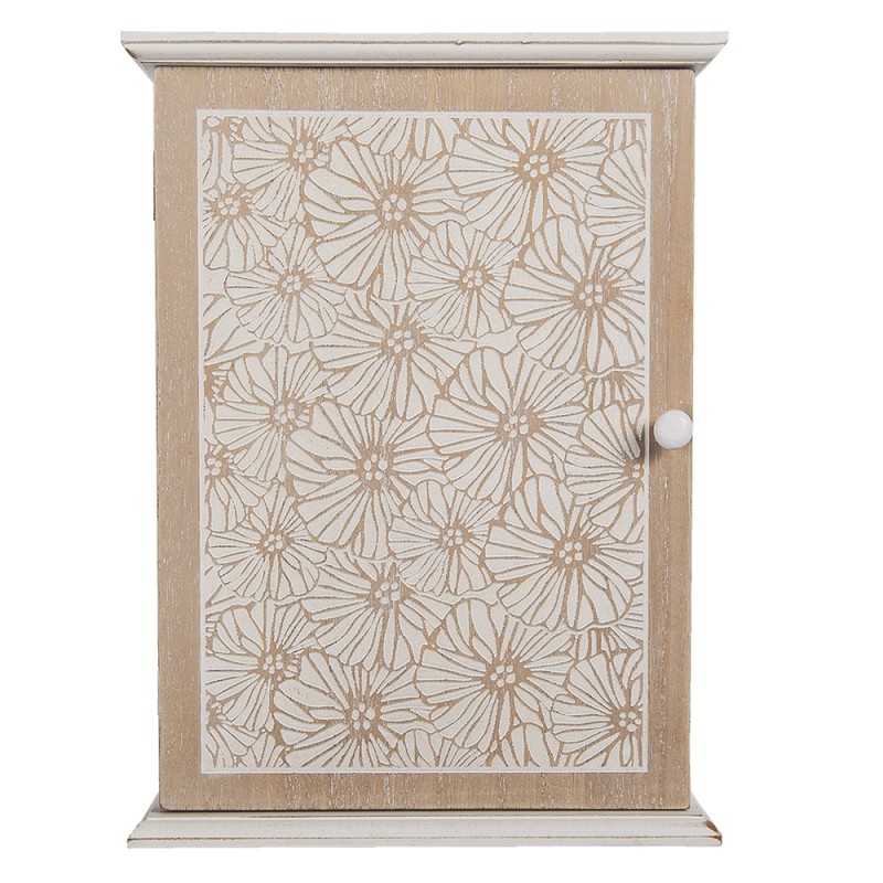 Clayre & Eef Key Cabinet 20x7x27 cm Brown Beige Wood Rectangle Flowers
