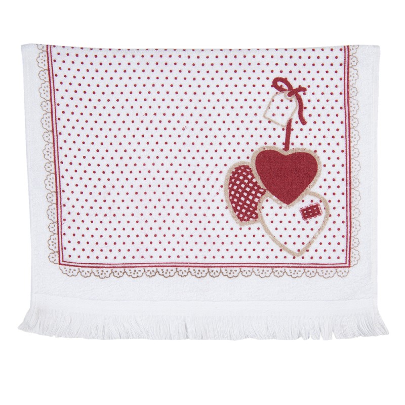 Clayre & Eef Guest Towel 40x66 cm White Red Cotton Heart