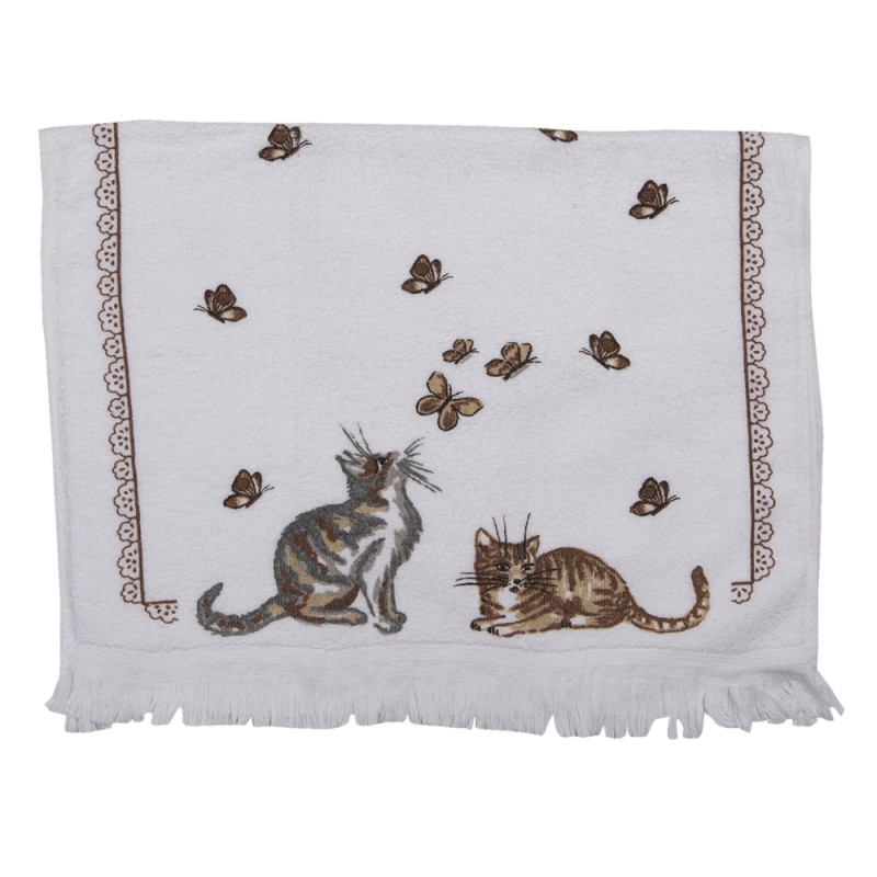 Clayre & Eef Serviette invité 40x66 cm Blanc Marron Coton Chats