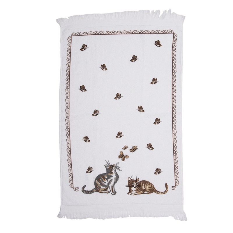Clayre & Eef Guest Towel 40x66 cm White Brown Cotton Cats