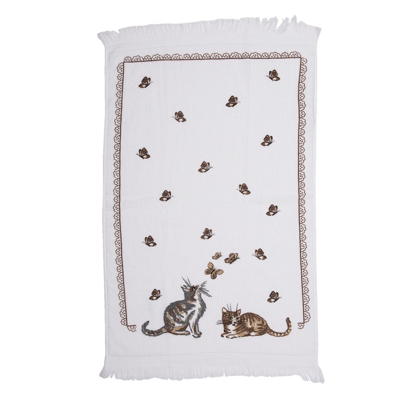 Clayre & Eef Serviette invité 40x66 cm Blanc Marron Coton Chats