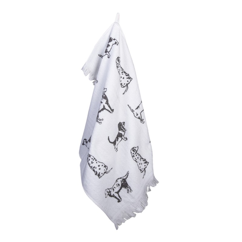 Clayre & Eef Serviette invité 40x66 cm Blanc Gris Coton Rectangle Chiens