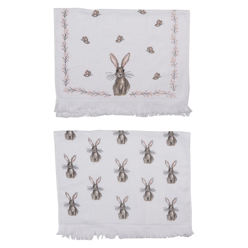 Clayre & Eef Gastendoekje Set van 2 40x66 cm Wit Bruin Katoen