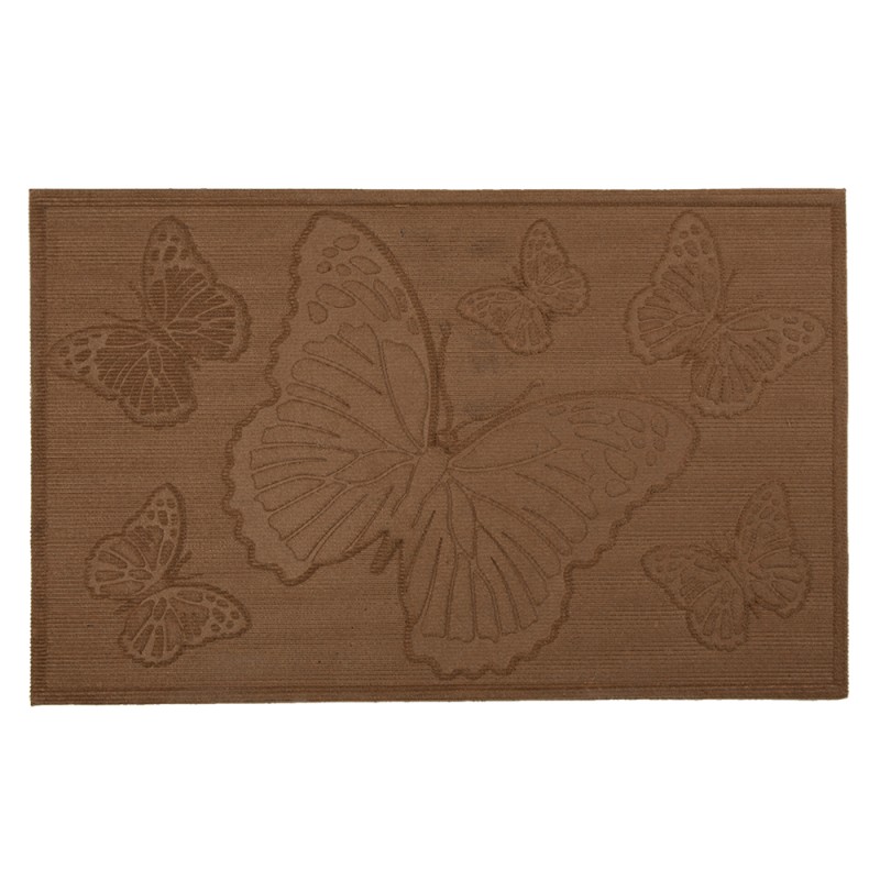 Clayre & Eef Door Mat 75x45 cm Brown Synthetic Rectangle Butterfly
