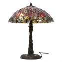 2LumiLamp Lampe de table Tiffany 5LL-5466 Ø 45*56 cm E27/max 3*60W Rouge, Beige Vitrail Triangle Libelle Lampe de bureau Tiffany