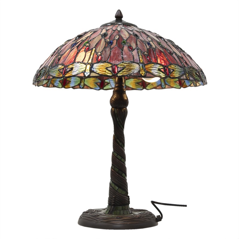 LumiLamp Lampe de table Tiffany Ø 45x56 cm  Rouge Beige Verre Triangle Libellule