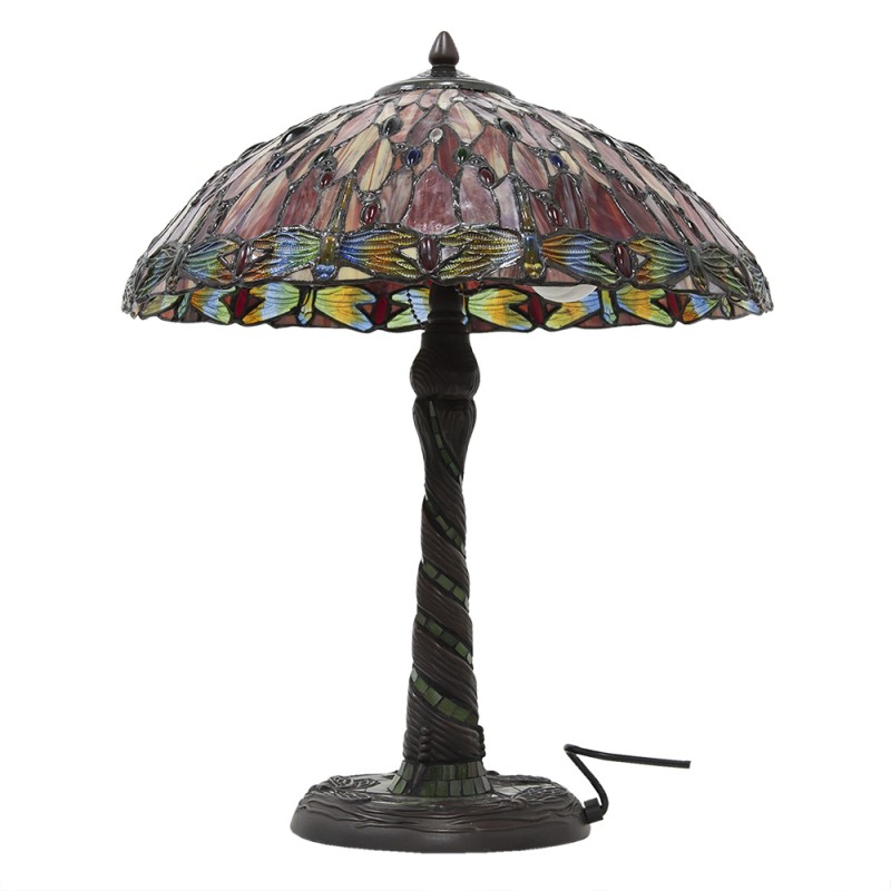 LumiLamp Lampada da tavolo Tiffany Ø 45x56 cm  Rosso Beige  Vetro Triangolo Libellula