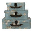 Clayre & Eef Decorative Suitcase Set of 3 30x21x9/25x18x9/20x16x8 cm Green Cardboard Rectangle Flowers