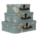 Clayre & Eef Décoration valise set de 3 30x21x9/25x18x9/20x16x8 cm Vert Carton Rectangle Fleurs