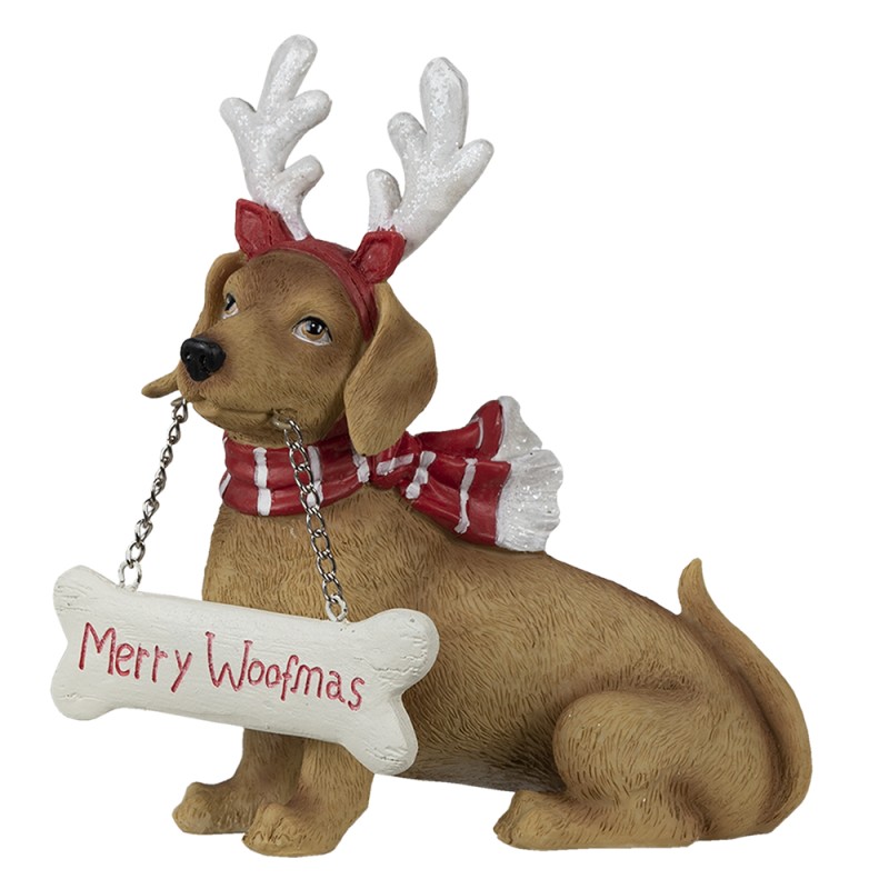 Clayre & Eef Christmas Figurines Dog 19x9x21 cm Brown Polyresin Merry Woofmas