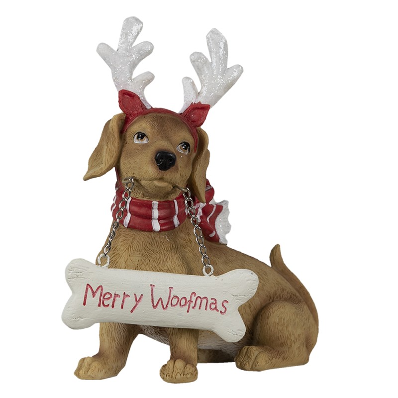 Clayre & Eef Weihnachtsfigur Hund 19x9x21 cm Braun Polyresin Merry Woofmans