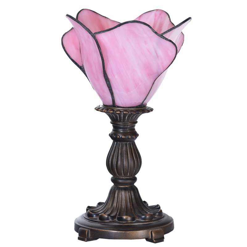 LumiLamp Lampe de table Tiffany Ø 20x30 cm Rose Verre Fleur