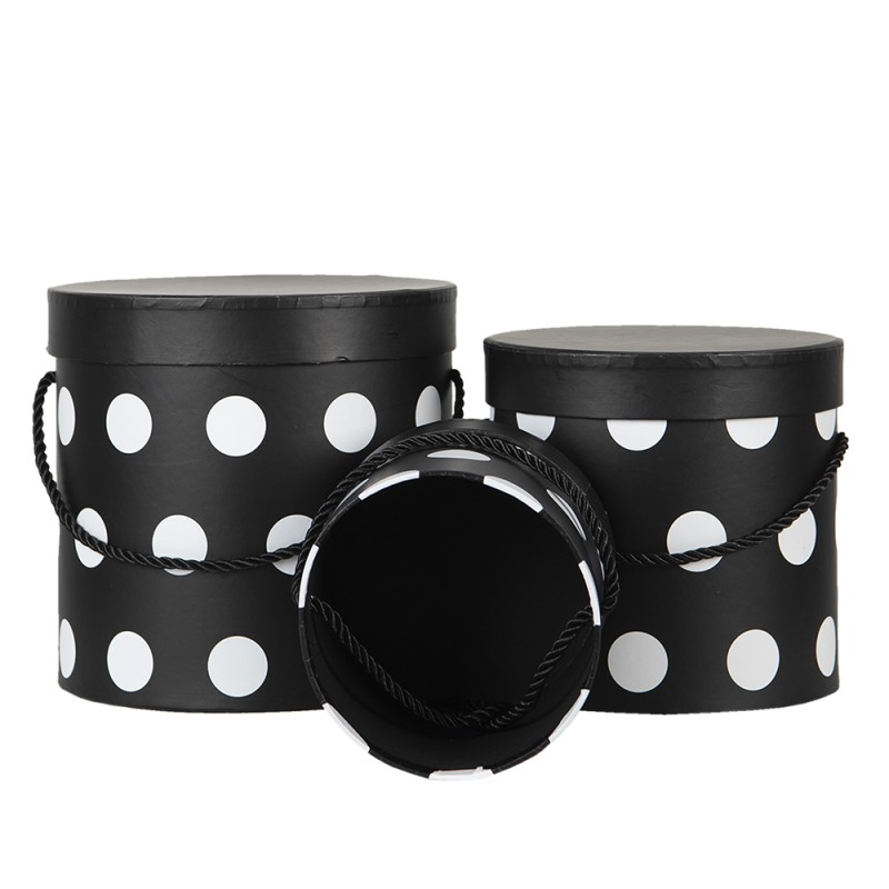 Clayre & Eef Hat Box Set of 3 Ø 17x17 cm Black White Cardboard Dots