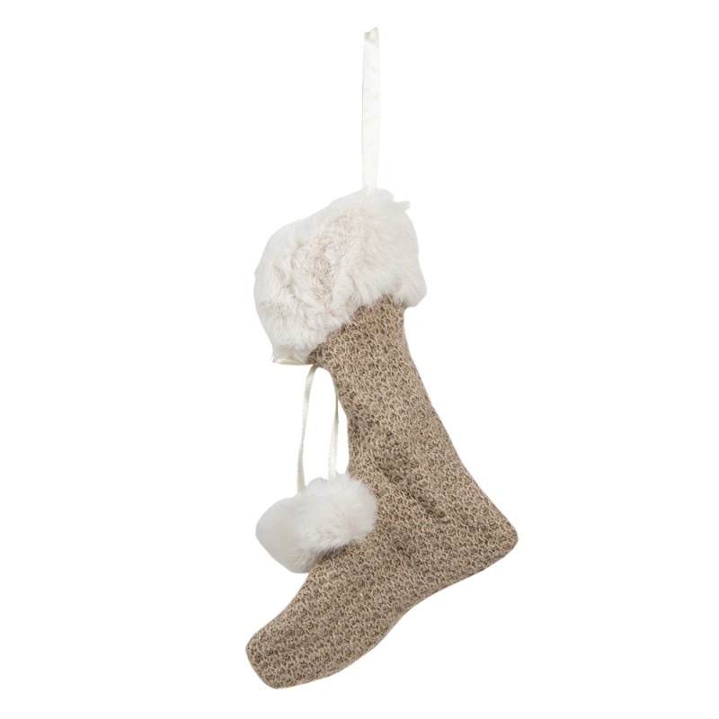 Clayre & Eef Christmas Stocking 20 cm Beige Synthetic