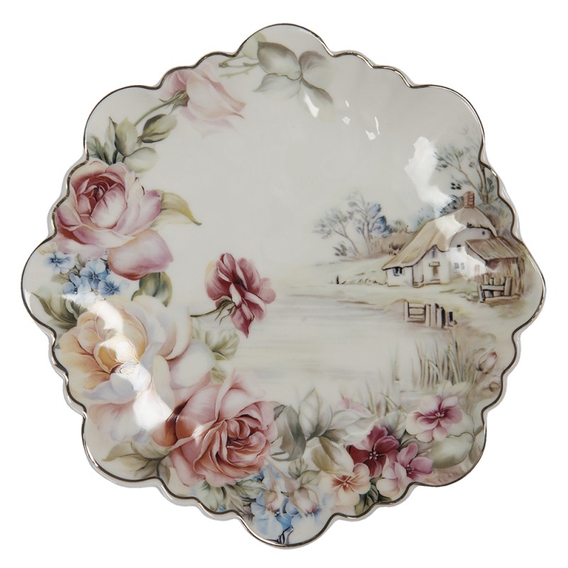 Clayre & Eef Breakfast Plate Ø 19 cm White Porcelain Round Flowers