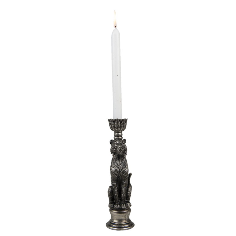 Clayre & Eef Candle holder Tiger 8x7x25 cm Silver colored Plastic