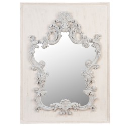 Clayre & Eef Specchio da Parete 52S105 94*10*129 cm Bianco Legno  Rettangolare Riccioli Specchio Grande  Specchio Parete