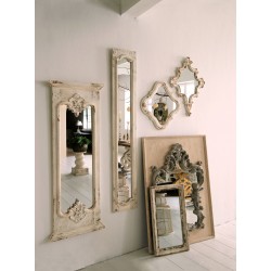 Clayre & Eef Wandspiegel 52S105 94*10*129 cm Wit Hout Rechthoek Krullen Grote Spiegel Muur Spiegel