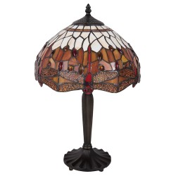 LumiLamp Lampe de table Tiffany Ø 31*47 cm E27/max 1*60W Brun, Rouge, Jaune Vitrail Triangle