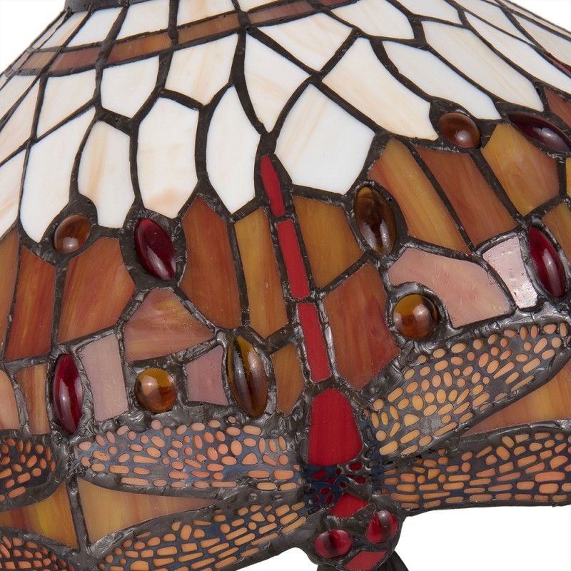 LumiLamp Lampe de table Tiffany Ø 31x47 cm Brun, Rouge, Jaune Vitrail Triangle