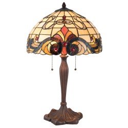 LumiLamp Lampe de table Tiffany 5LL-5925 Ø 40*61 cm E27/max 2*60W Beige, Marron Vitrail Lampe de bureau Tiffany