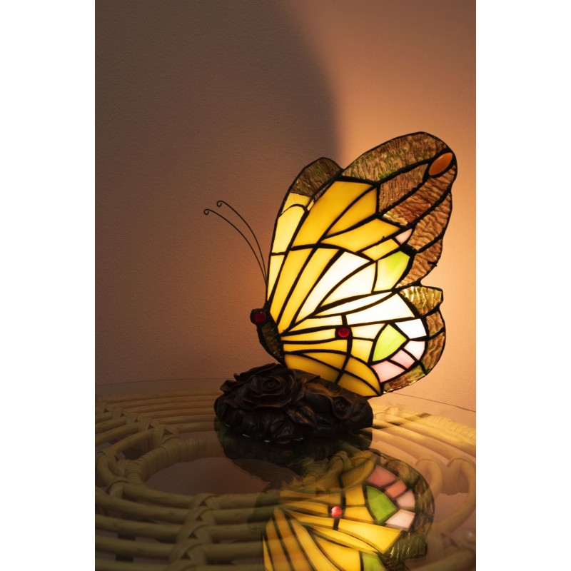 LumiLamp Tiffany Tischlampe Schmetterling 15x15x27 cm  Gelb Glas