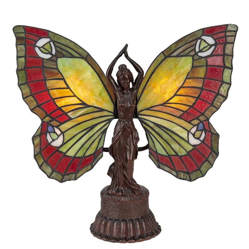LumiLamp Tiffany Tischlampe Schmetterling 41x20x41 cm Rot Glas