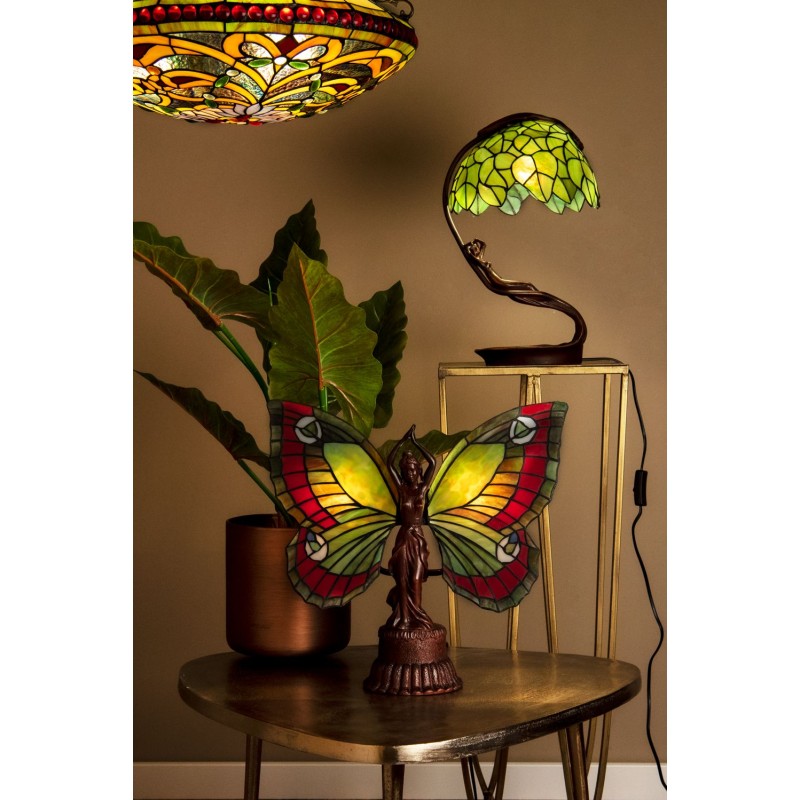 LumiLamp Lampe de table Tiffany Papillon 41x20x41 cm Rouge Verre