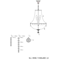LumiLamp Kroonluchter 5LL-CR48 64-184 * Ø40 cm 6x E14/40w Zilverkleurig Ijzer Glas Hanglamp