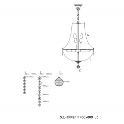 LumiLamp Kroonluchter 5LL-CR49 Ø 40*64/184 cm E14/max 6*40W Zilverkleurig Ijzer Glas Hanglamp