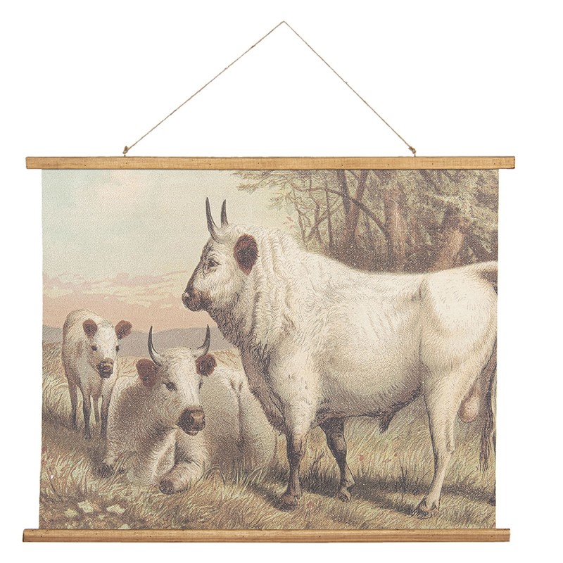 Clayre & Eef Tappeto da parete 100x75 cm Marrone Lino   Rettangolo Mucche
