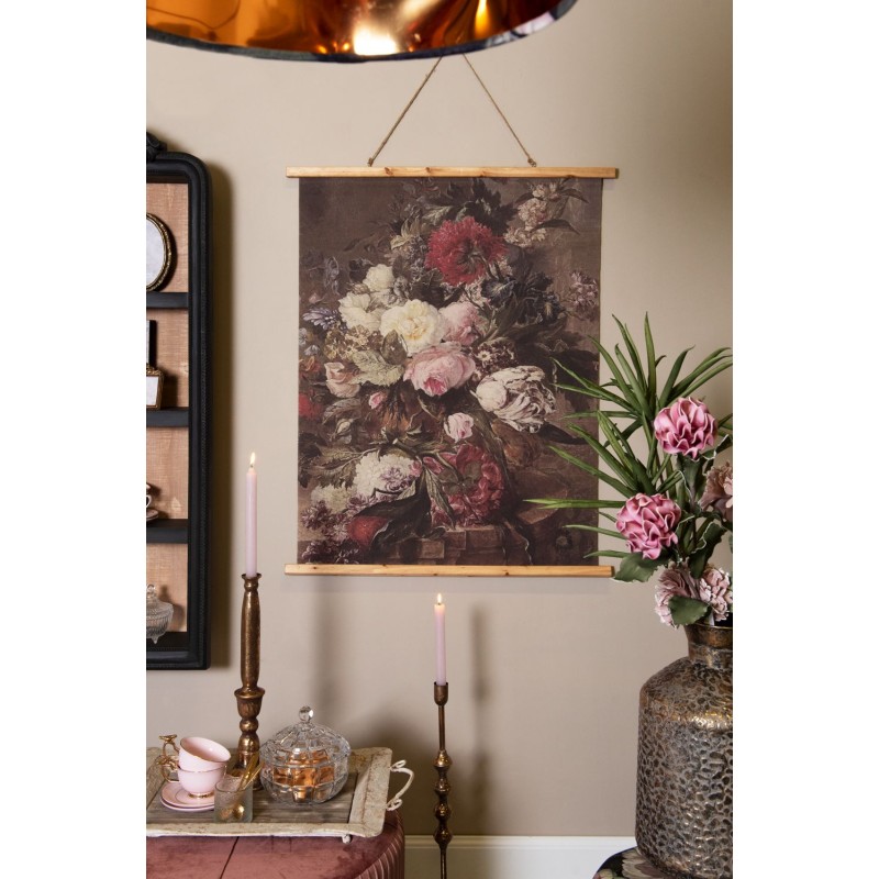 Clayre & Eef Wall Tapestry 80x100 cm Brown Red Wood Textile Rectangle Flowers