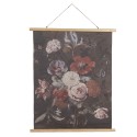 Clayre & Eef Wall Tapestry 80x100 cm Black Pink Wood Textile Rectangle Flowers