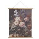 Clayre & Eef Wandteppich 80x100 cm Blau Rosa Holz Textil Rechteck Blumen