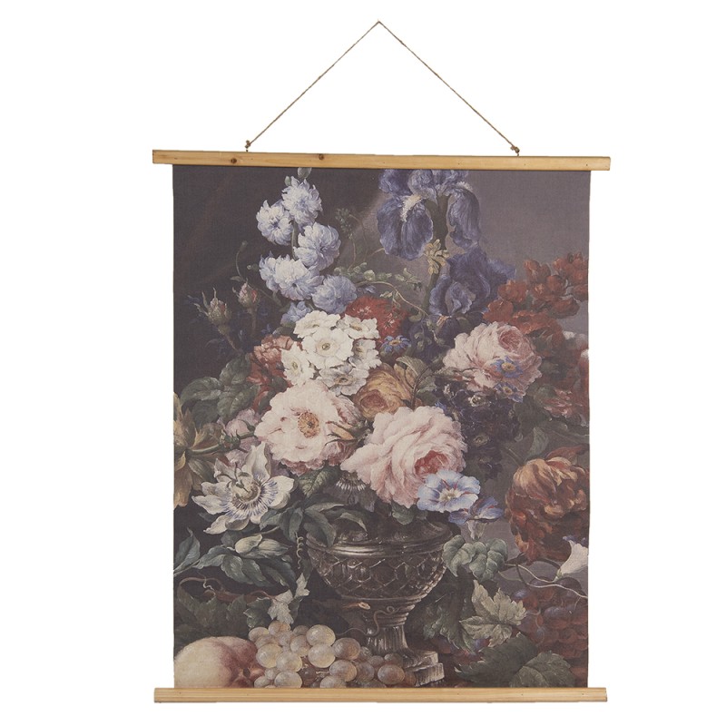 Clayre & Eef Wall Tapestry 80x100 cm Blue Pink Wood Textile Rectangle Flowers